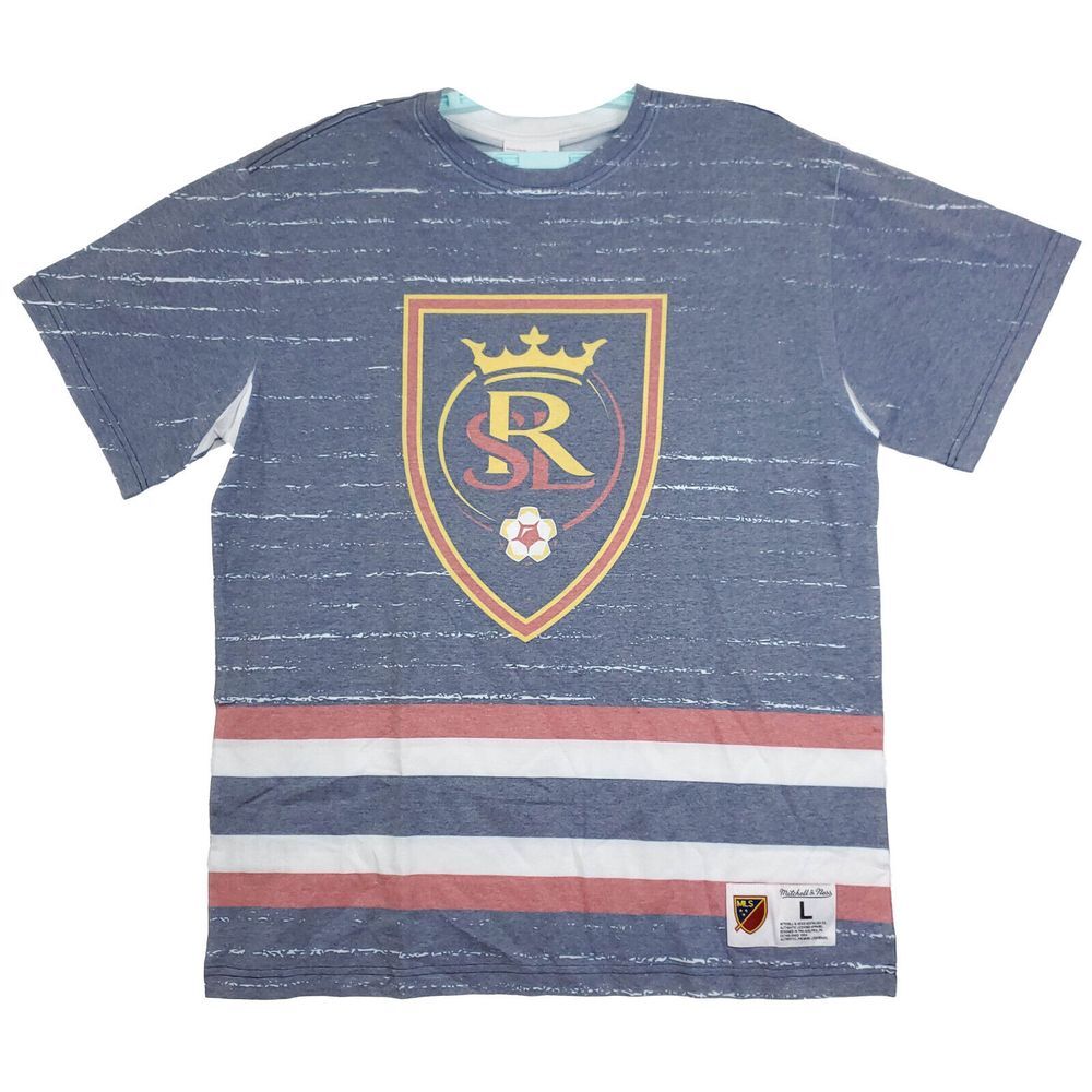 Real Salt Lake Mitchell & Ness MLS L Large Shirt Jumbotron 3.0 Artwork Blue NWT